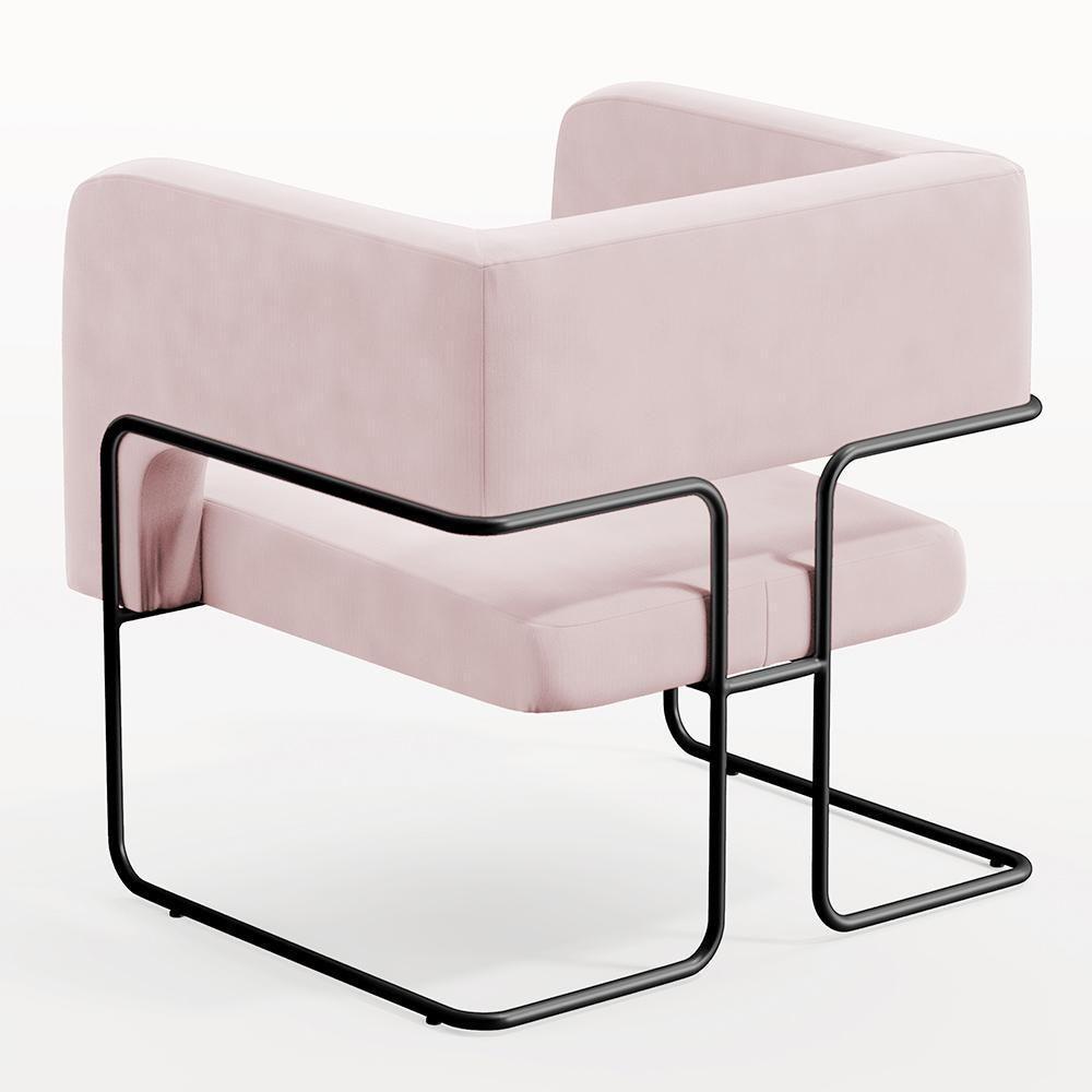 Poltrona Base De Aço Preto Veludo Rosê C-305 - 2