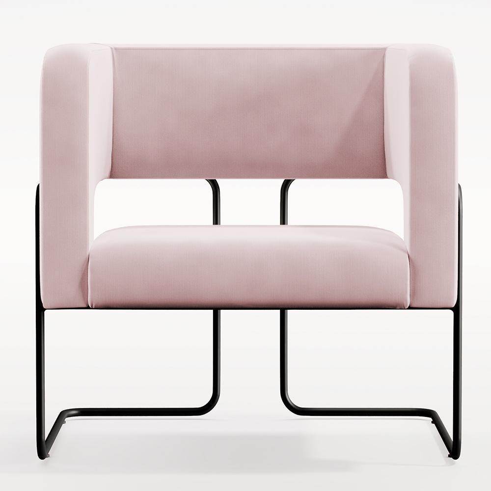 Poltrona Base De Aço Preto Veludo Rosê C-305 - 6