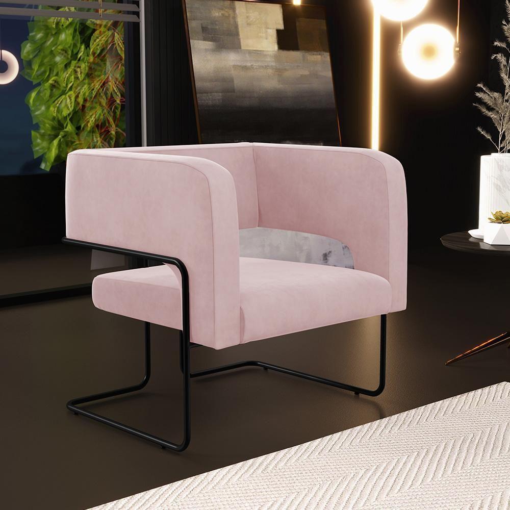 Poltrona Base De Aço Preto Veludo Rosê C-305 - 7