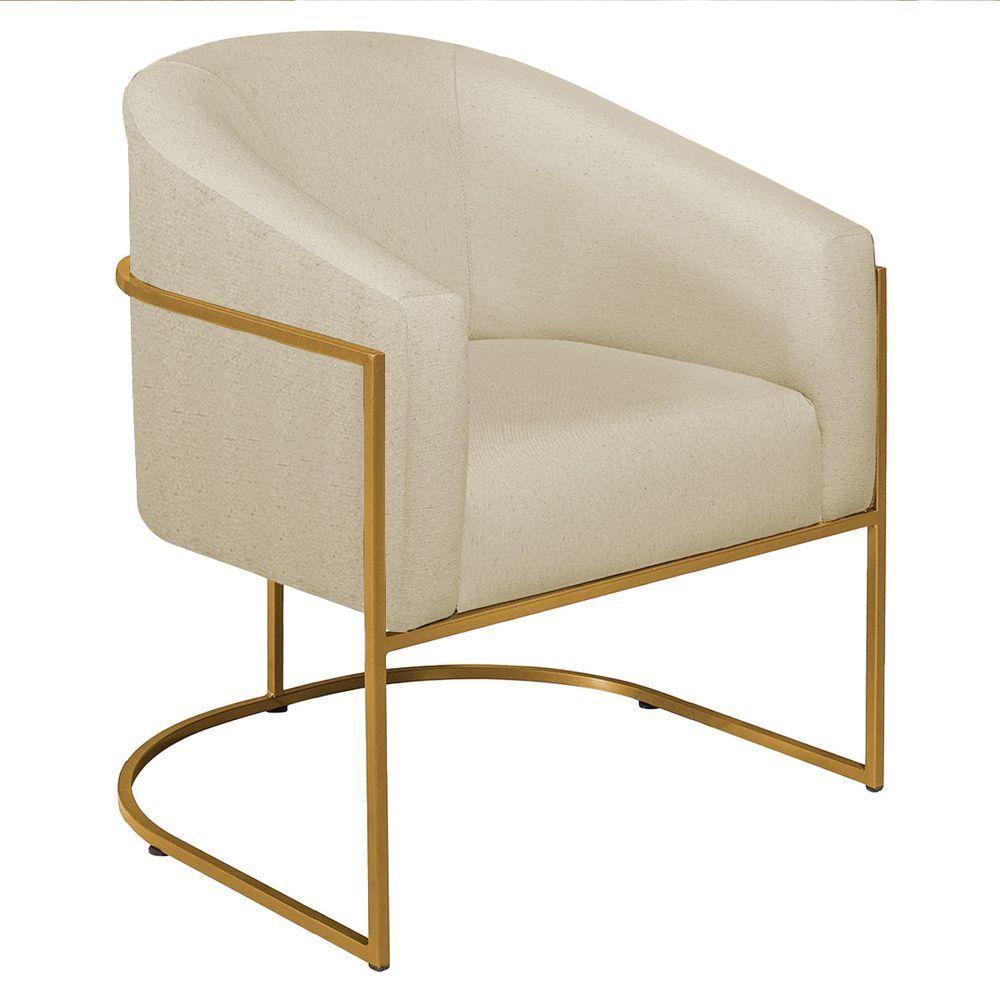Poltrona Decorativa Sala De Estar Recepção Luiza Base De Ferro Dourado Suede - Amarena Móveis Bege - 3