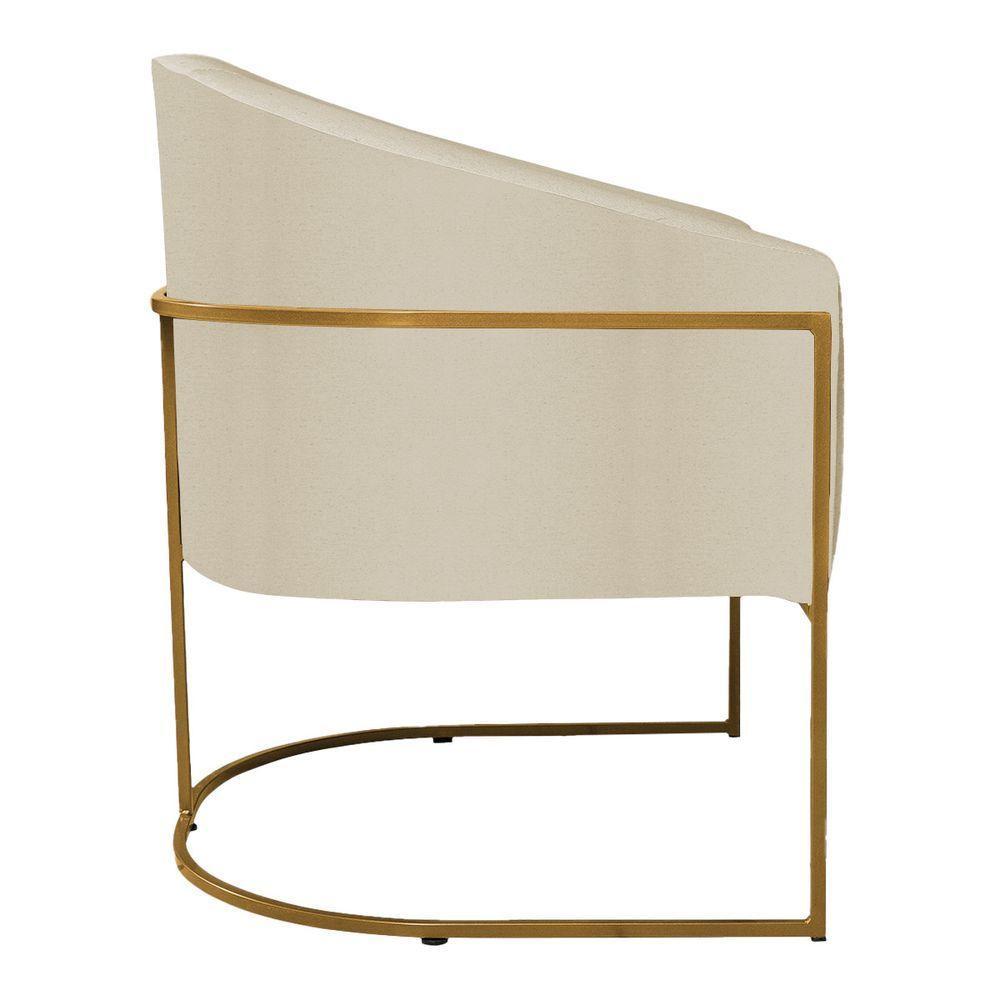 Poltrona Decorativa Sala De Estar Recepção Luiza Base De Ferro Dourado Suede - Amarena Móveis Bege - 4