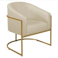 Poltrona Decorativa Sala De Estar Recepção Luiza Base De Ferro Dourado Suede - Amarena Móveis Bege - 3