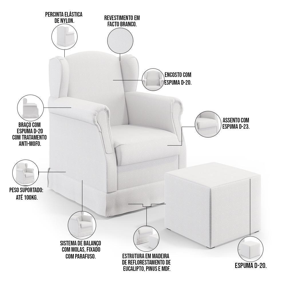 Poltrona Com Balanço E Puff Elisa P02 Facto Branco - 6