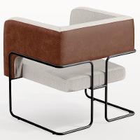 Poltrona Base Aço Preto Couríssimo Marrom Linho Cru - 2