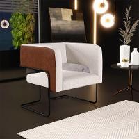 Poltrona Base Aço Preto Couríssimo Marrom Linho Cru - 7