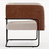 Poltrona Base Aço Preto Couríssimo Marrom Linho Bege - 3