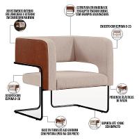 Poltrona Base Aço Preto Couríssimo Marrom Linho Bege - 5