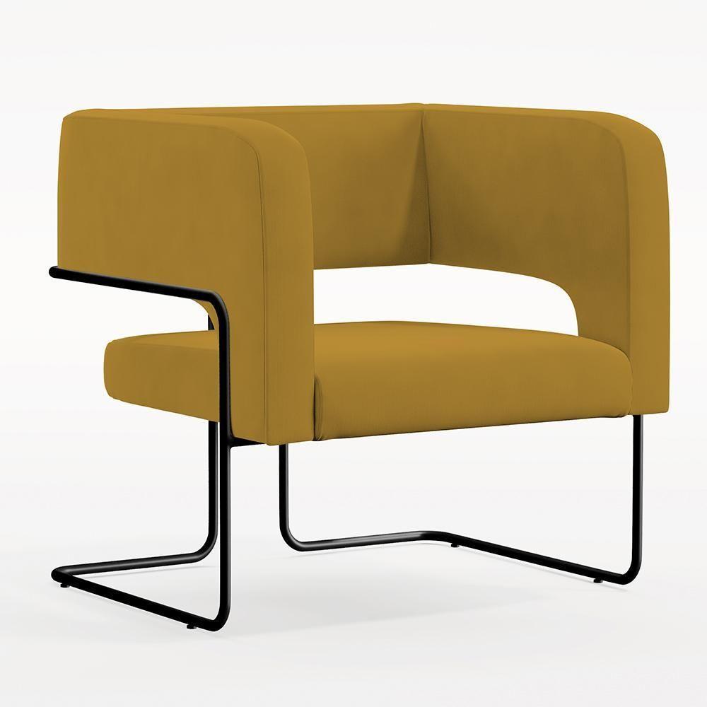 Poltrona Base De Aço Preto Veludo Mostarda C-260 - 1