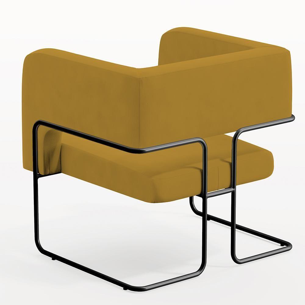 Poltrona Base De Aço Preto Veludo Mostarda C-260 - 2