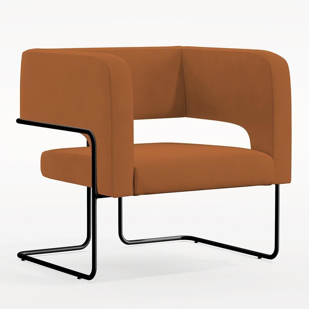 Poltrona Base De Aço Preto Veludo Telha C-262 - 1