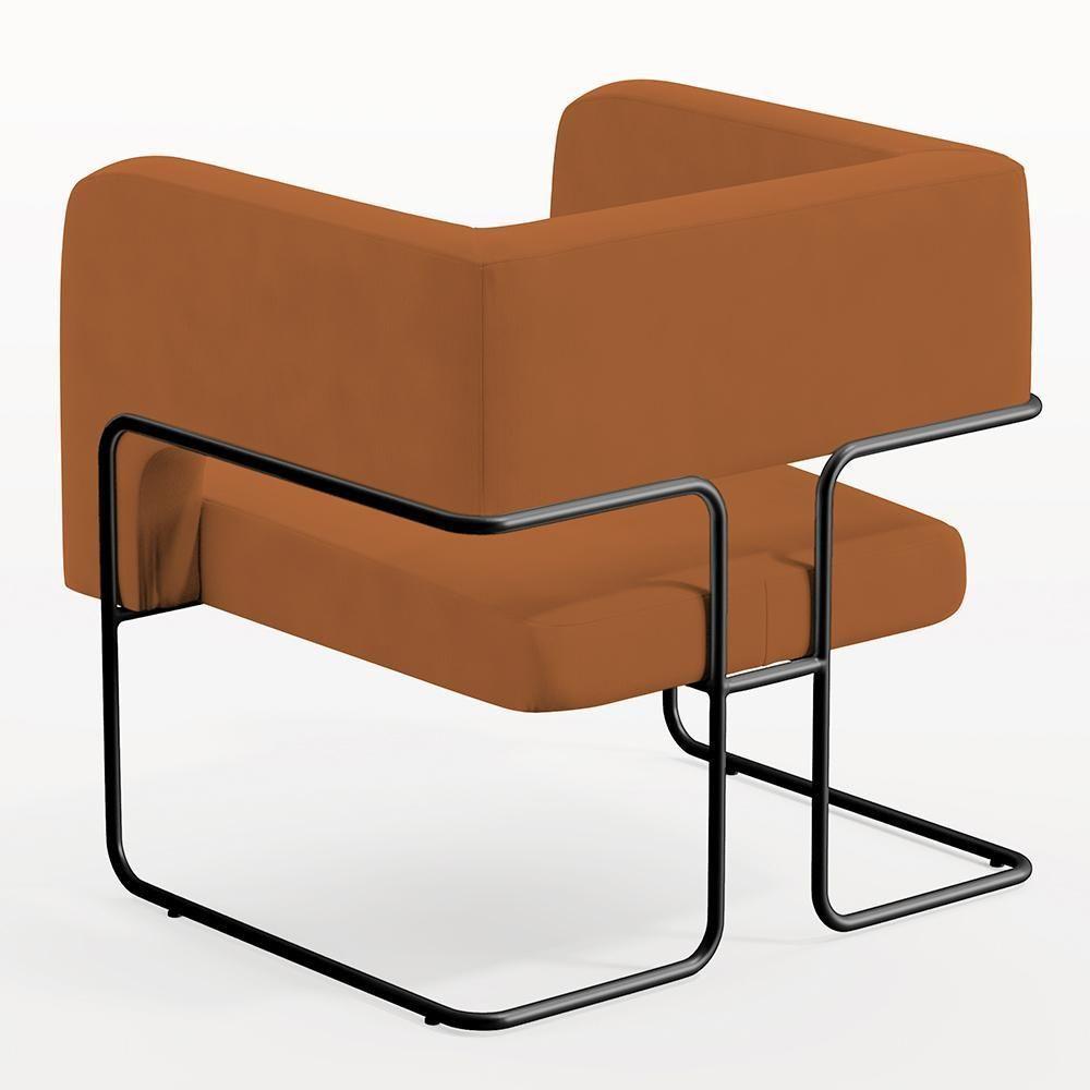 Poltrona Base De Aço Preto Veludo Telha C-262 - 2