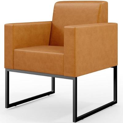 Poltrona Para Sala De Estar Helô L02 Base Fixa De Metal Couro Sintético Marrom Lyam Decor