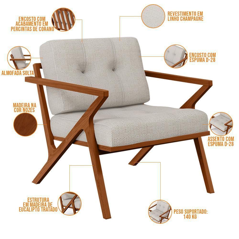 Poltrona Com Cintas De Corano Laís Linho Champagne - 6