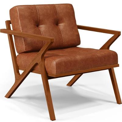 Poltrona Decorativa Laís B04 Sala de Estar Couro Sintético Caramelo Lyam Decor
