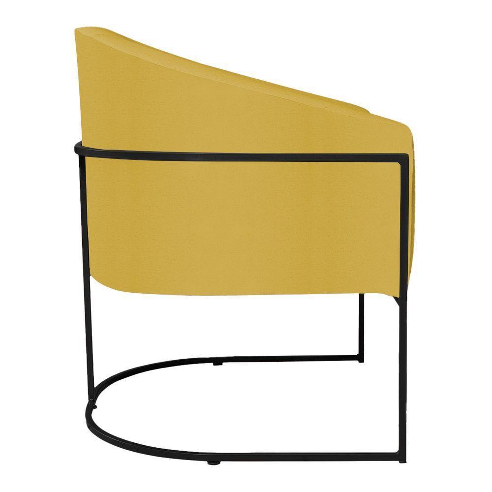 Poltrona Decorativa Sala De Estar Recepção Luiza Base De Ferro Preto Suede - Amarena Móveis Amarelo - 5