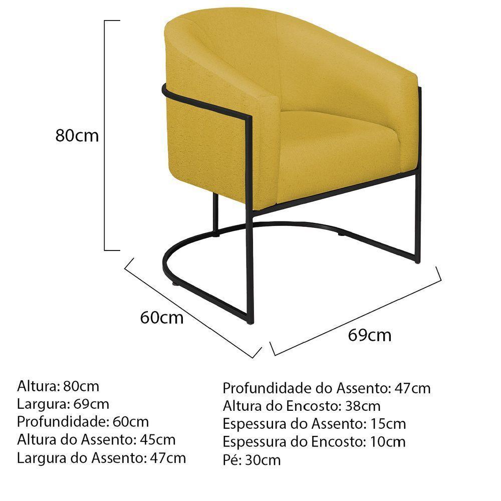 Poltrona Decorativa Sala De Estar Recepção Luiza Base De Ferro Preto Suede - Amarena Móveis Amarelo - 7