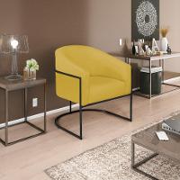 Poltrona Decorativa Sala De Estar Recepção Luiza Base De Ferro Preto Suede - Amarena Móveis Amarelo - 1