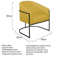 Poltrona Decorativa Sala De Estar Recepção Luiza Base De Ferro Preto Suede - Amarena Móveis Amarelo - 7