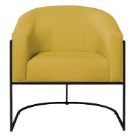 Poltrona Decorativa Sala De Estar Recepção Luiza Base De Ferro Preto Suede - Amarena Móveis Amarelo - 8