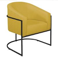 Poltrona Decorativa Sala De Estar Recepção Luiza Base De Ferro Preto Suede - Amarena Móveis Amarelo - 10