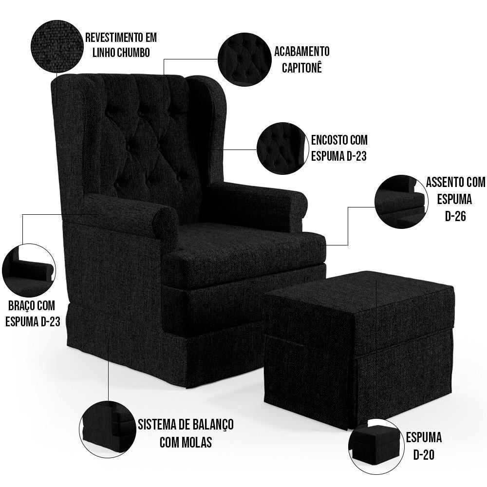 Poltrona E Puff Helena P02 Capitonê Linho Chumbo - 6