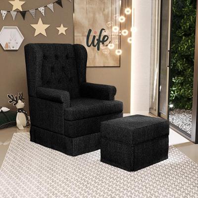 Poltrona Com Puff Helena P02 Amamentação Balanço Linho Cinza Lyam Decor