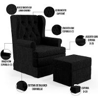 Poltrona E Puff Helena P02 Capitonê Linho Chumbo - 6