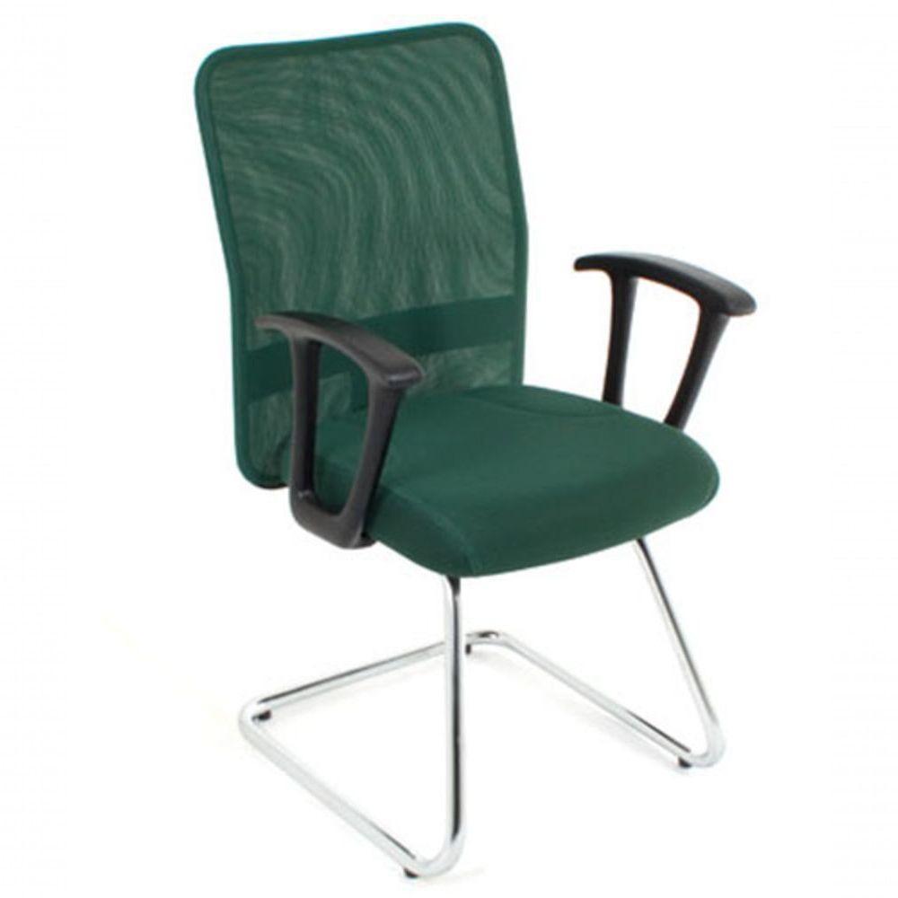 Poltrona Diretor Base Fixa Cromada Tela Mesh Verde - 1