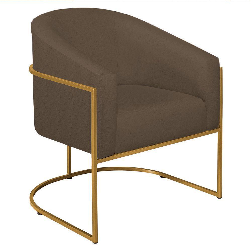 Poltrona Decorativa Sala De Estar Recepção Luiza Base De Ferro Dourado Suede - Amarena Móveis Marrom - 5