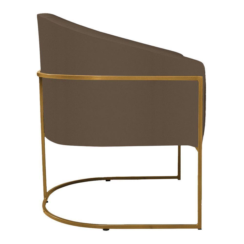 Poltrona Decorativa Sala De Estar Recepção Luiza Base De Ferro Dourado Suede - Amarena Móveis Marrom - 6