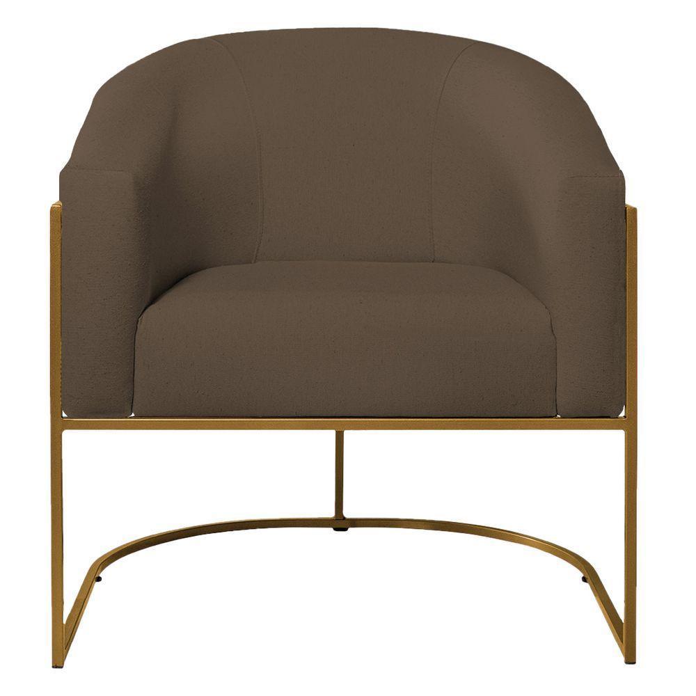 Poltrona Decorativa Sala De Estar Recepção Luiza Base De Ferro Dourado Suede - Amarena Móveis Marrom - 9