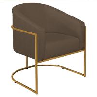 Poltrona Decorativa Sala De Estar Recepção Luiza Base De Ferro Dourado Suede - Amarena Móveis Marrom - 5