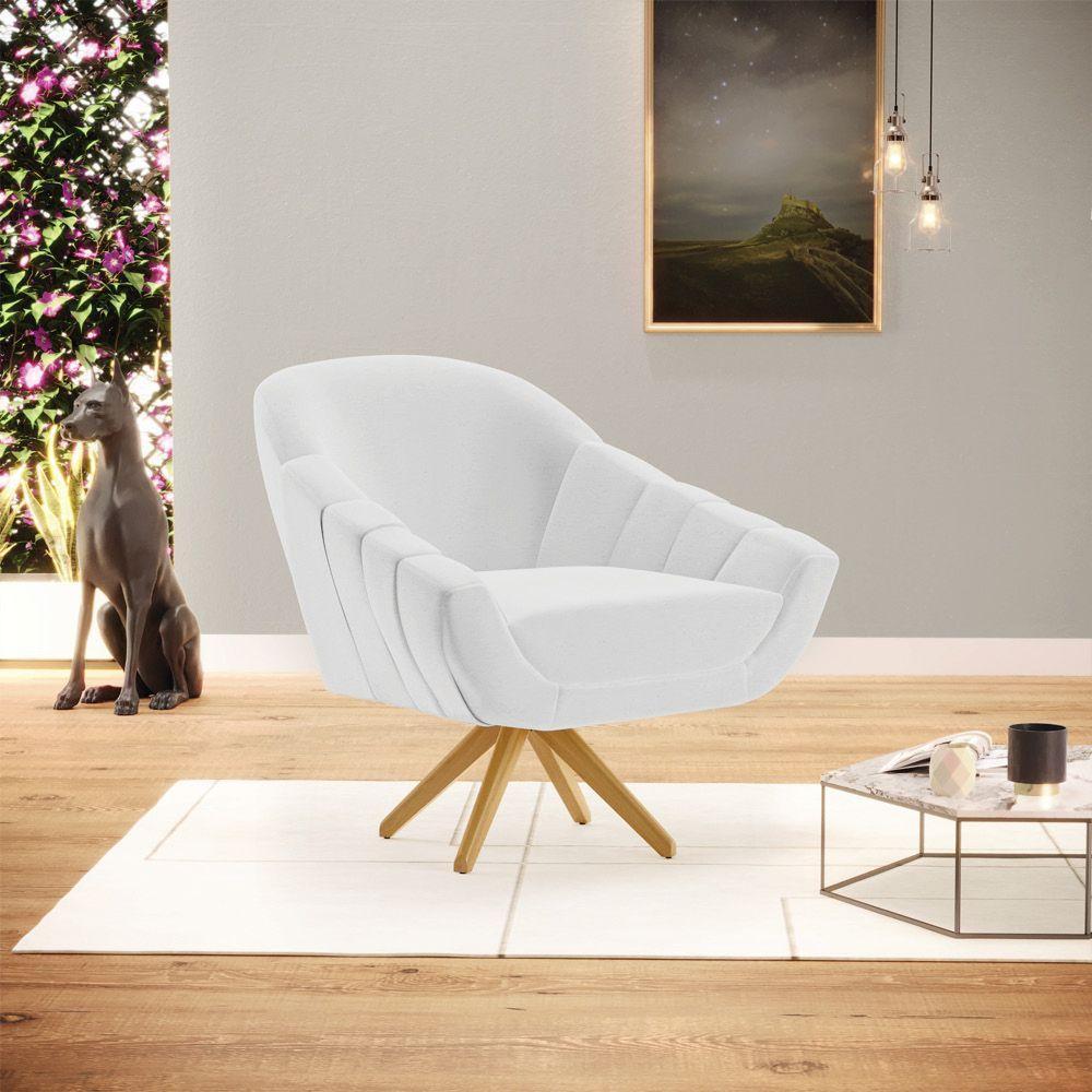 Poltrona Giratória Linho Base Madeira Ma30 A05 Cinza - 8