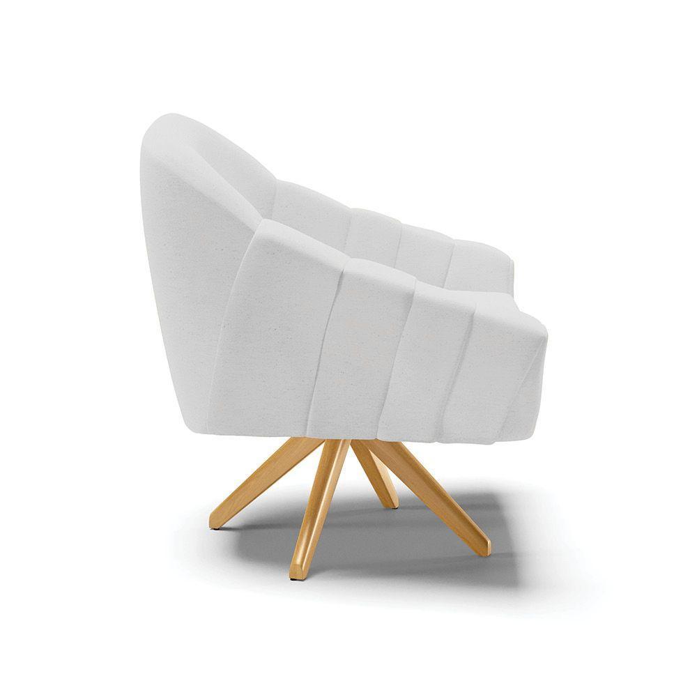 Poltrona Giratória Linho Cinza A05 Base Madeira Ma30 - 6