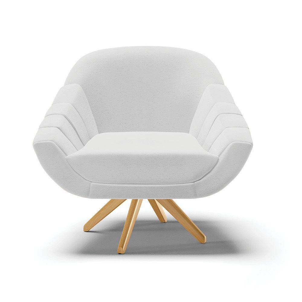 Poltrona Giratória Linho Cinza A05 Base Madeira Ma30 - 7