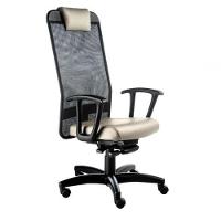 Poltrona Presidente com Apoio de Cabeça Linha Tela Mesh Bege - 1