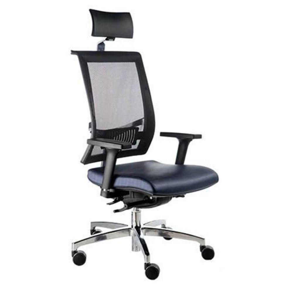 Poltrona Presidente com Encosto Tela Mesh Net Design Azul - 4