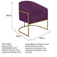 Poltrona Decorativa Sala De Estar Recepção Luiza Base De Ferro Dourado Suede - Amarena Móveis Roxo - 7