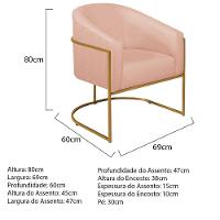Poltrona Decorativa Sala De Estar Recepção Luiza Base De Ferro Dourado Suede - Amarena Móveis Rosê - 6