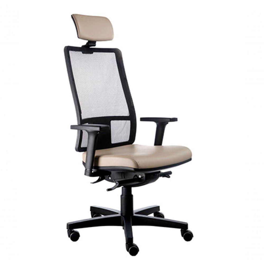 Poltrona Presidente com Encosto Tela Mesh Design Bege - 1