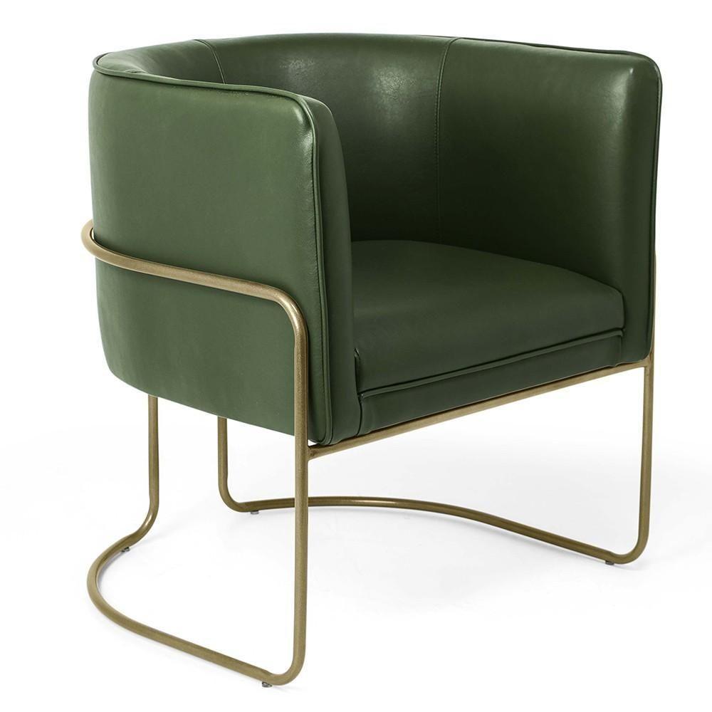 Poltrona Fixa Base De Aço Bronze Corano Verde Musgo B-89 - 1