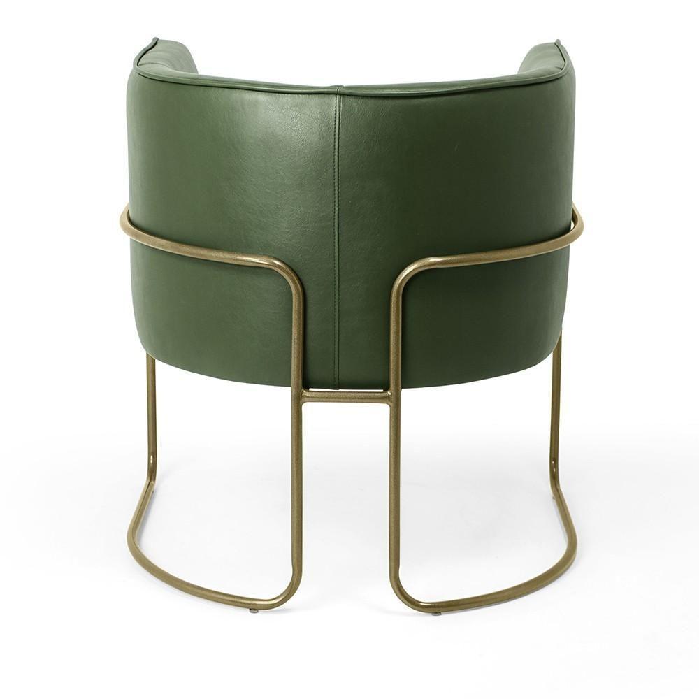 Poltrona Fixa Base De Aço Bronze Corano Verde Musgo B-89 - 3