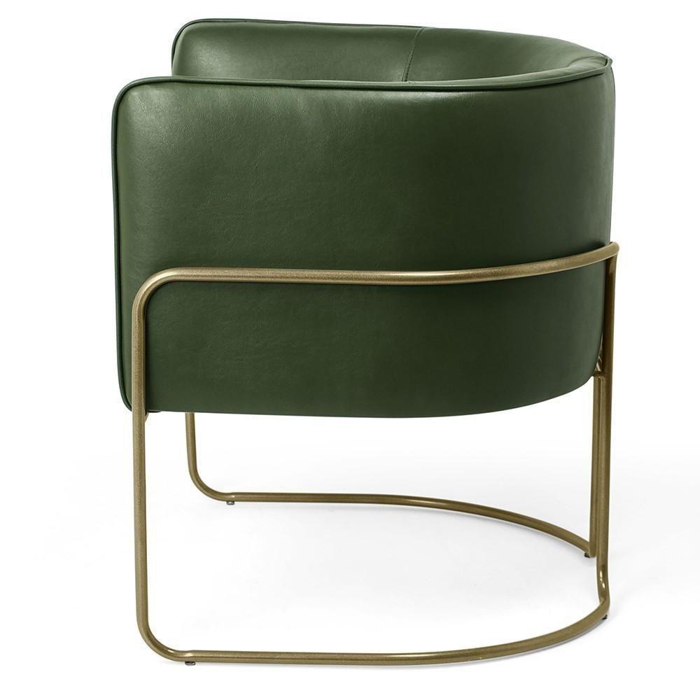 Poltrona Fixa Base De Aço Bronze Corano Verde Musgo B-89 - 4