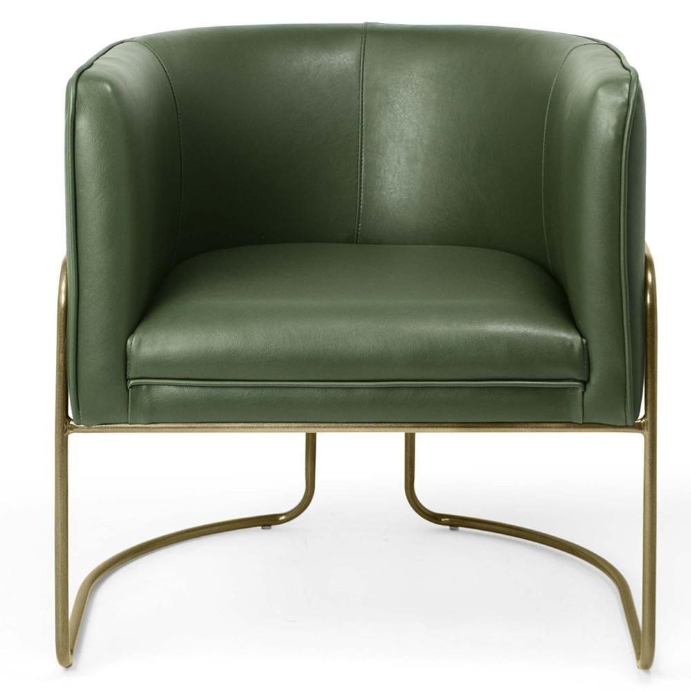 Poltrona Fixa Base De Aço Bronze Corano Verde Musgo B-89 - 6