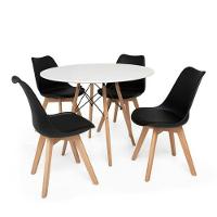 Conjunto Mesa De Jantar Eiffel 80cm Branca Com 4 Cadeiras Eames Wood Leda Preta - 1