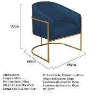 Kit 02 Poltronas Decorativas Luiza Base De Ferro Dourado Suede - Doce Sonho Móveis Azul Marinho - 5