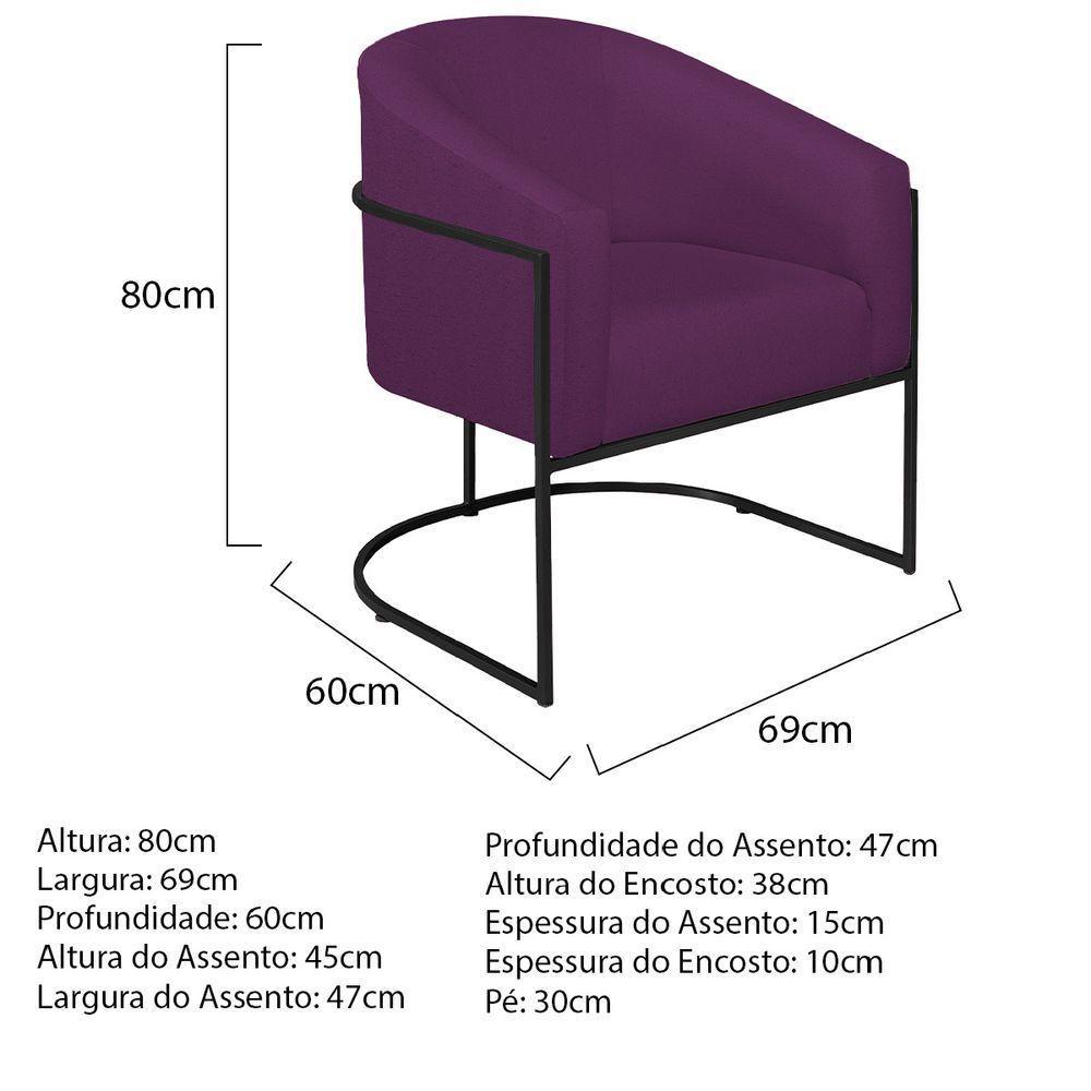 Kit 02 Poltronas Decorativas Luiza Base De Ferro Preto Suede - Doce Sonho Móveis Roxo - 5