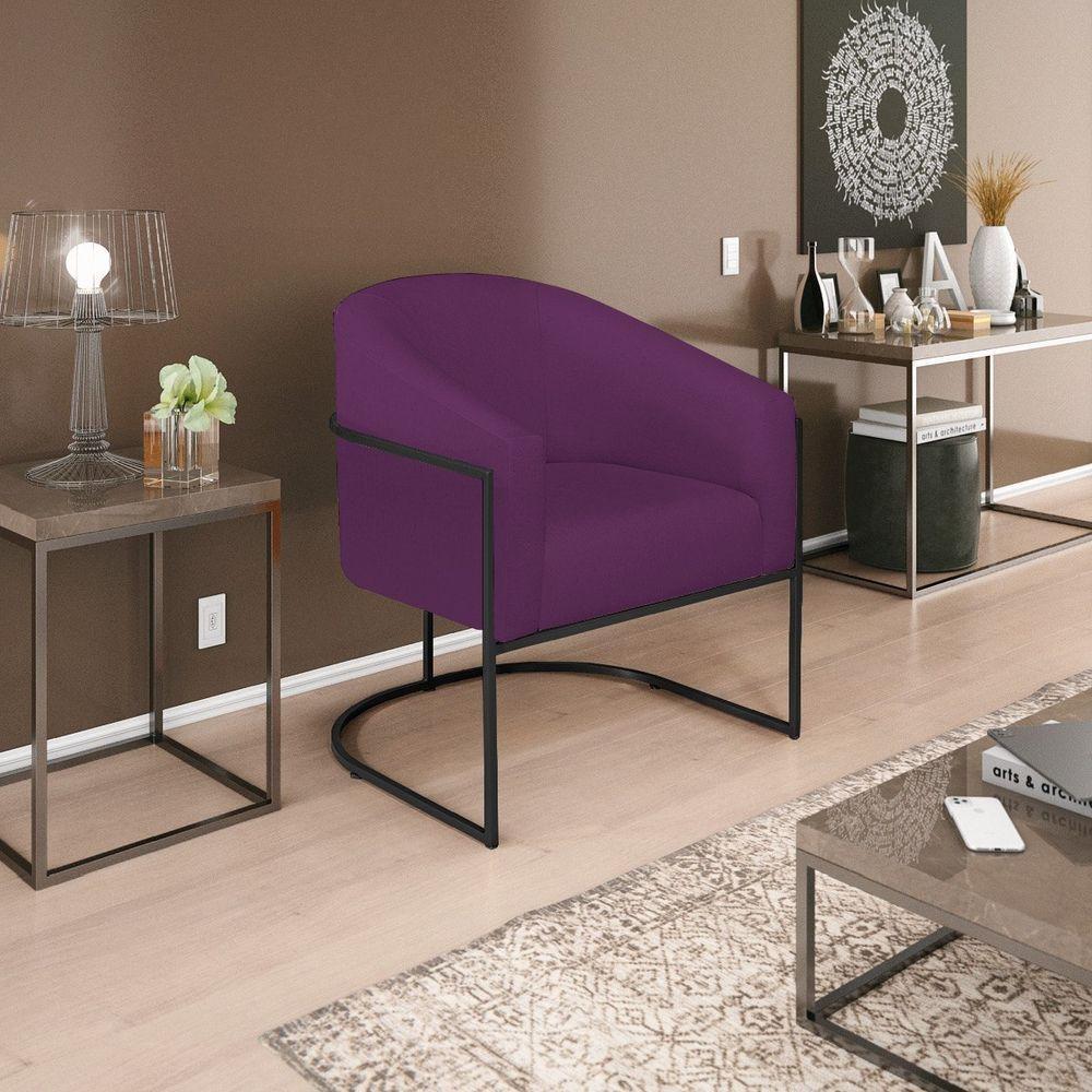 Kit 02 Poltronas Decorativas Luiza Base De Ferro Preto Suede - Doce Sonho Móveis Roxo - 6