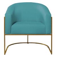 Kit 02 Poltronas Decorativas Luiza Base De Ferro Dourado Suede - Doce Sonho Móveis Azul Turquesa - 3