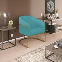 Kit 02 Poltronas Decorativas Luiza Base De Ferro Dourado Suede - Doce Sonho Móveis Azul Turquesa - 7
